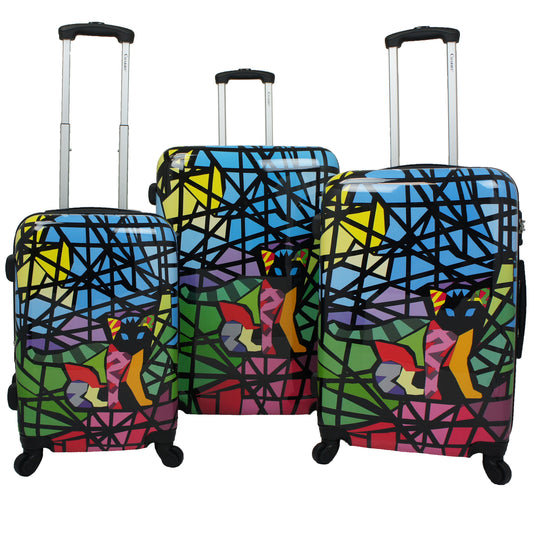 Chariot Cat Stained Glass Art 3-Piece Hardside Lightweight Spinner Luggage Set