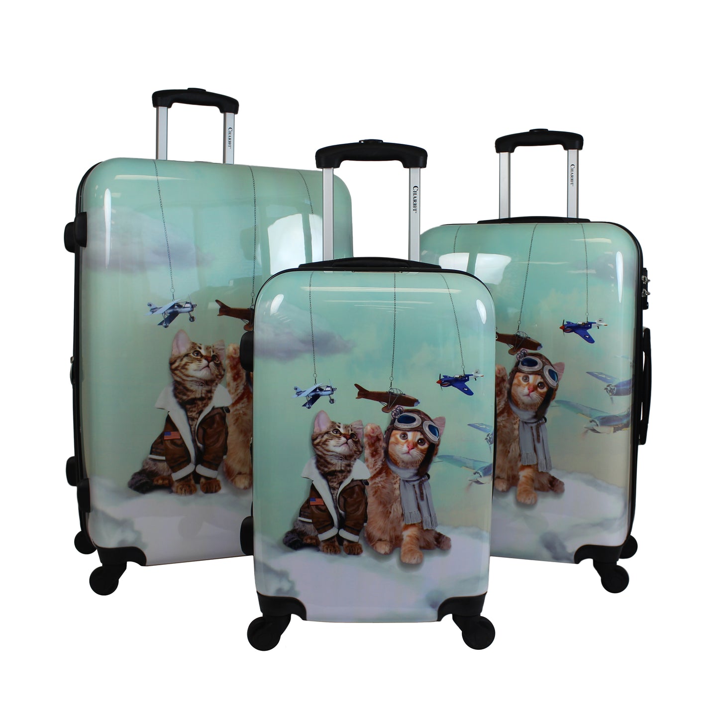 Chariot Cat Stained Glass Art 3-Piece Hardside Lightweight Spinner Luggage Set